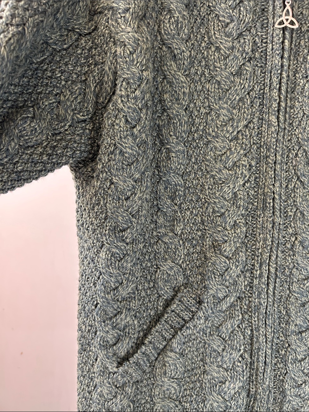 Textured Hooded Zip Coatigan in Army Green 100% Merino Wool - Picture 5 of 7